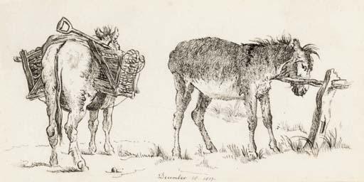 Robert Hills, O.W.S. - Study of two donkeys (illustrated); Study of cows; and Study of rams