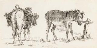 Robert Hills, O.W.S. - Study of two donkeys (illustrated); Study of cows; and Study of rams