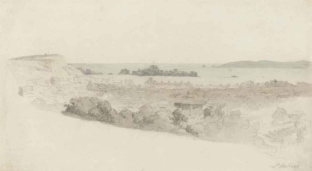 Robert Hills, O.W.S. - View of Elizabeth Castle, St. Helier (illustrated); and View of St. Saviours from the town mills