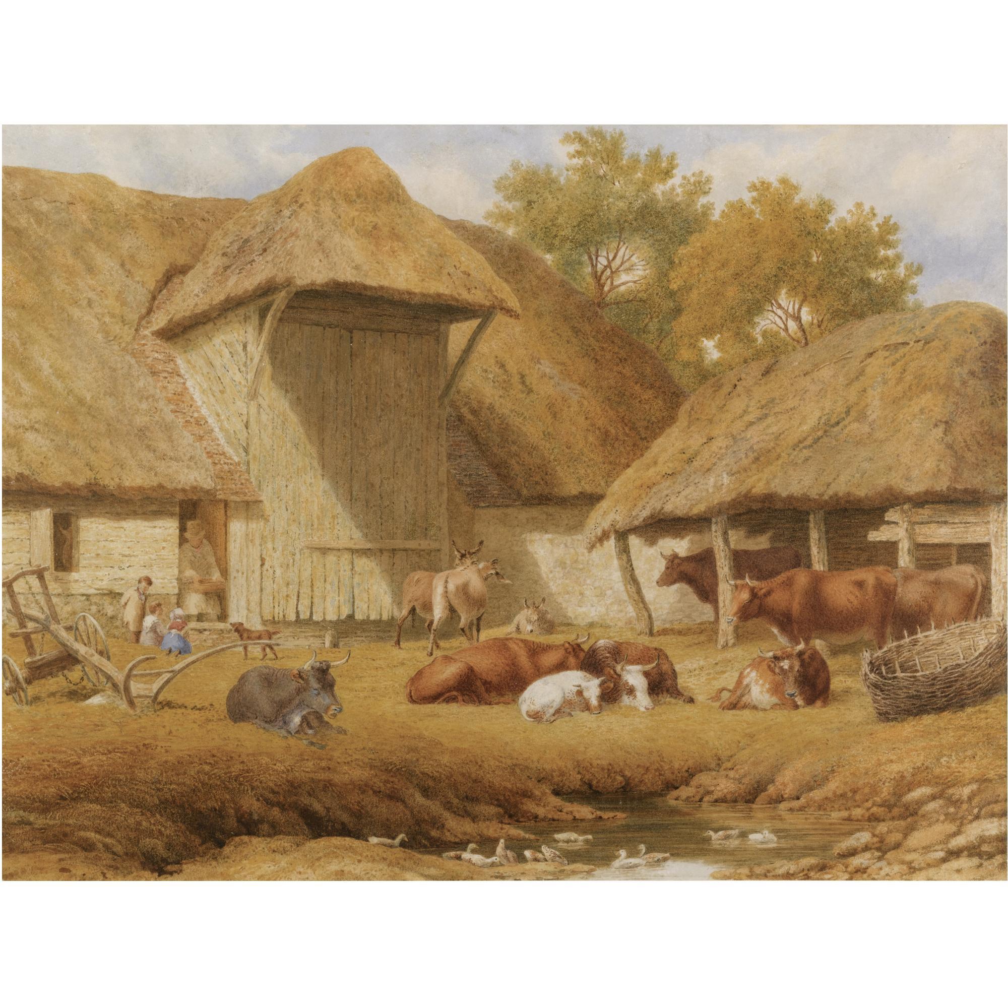 Robert Hills - Cattle Resting Beside Farm Buildings 