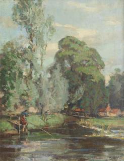 Robert Hope RSA - Fishing by a riverside