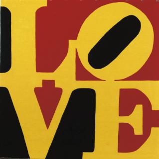 Robert Indiana - Chosen Love (Yellow on black and red)