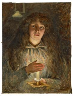 Robert Jobling - Portrait of Annie, the artist\'s wife, holding a candle