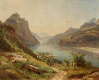 Robert Kummer - Blick auf einen Gebirgssee (Lago Maggiore?)