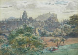 Robert Little, R.O.I., H.R.S.W., V.P.R.W.S. - Looking towards Edinburgh Castle