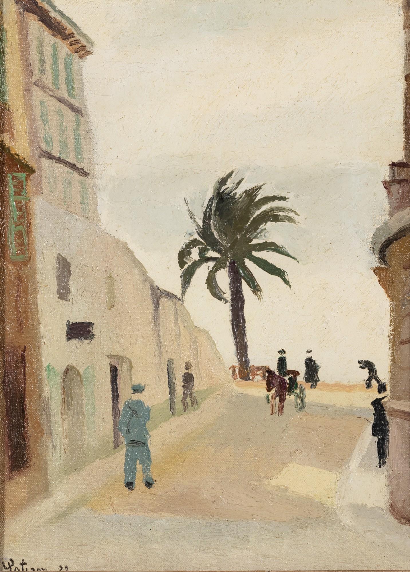 Robert Lotiron - Vue d\'une rue en bord de mer à Nice