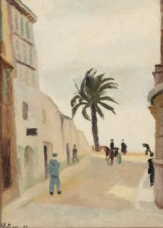 Robert Lotiron - Vue d\'une rue en bord de mer à Nice