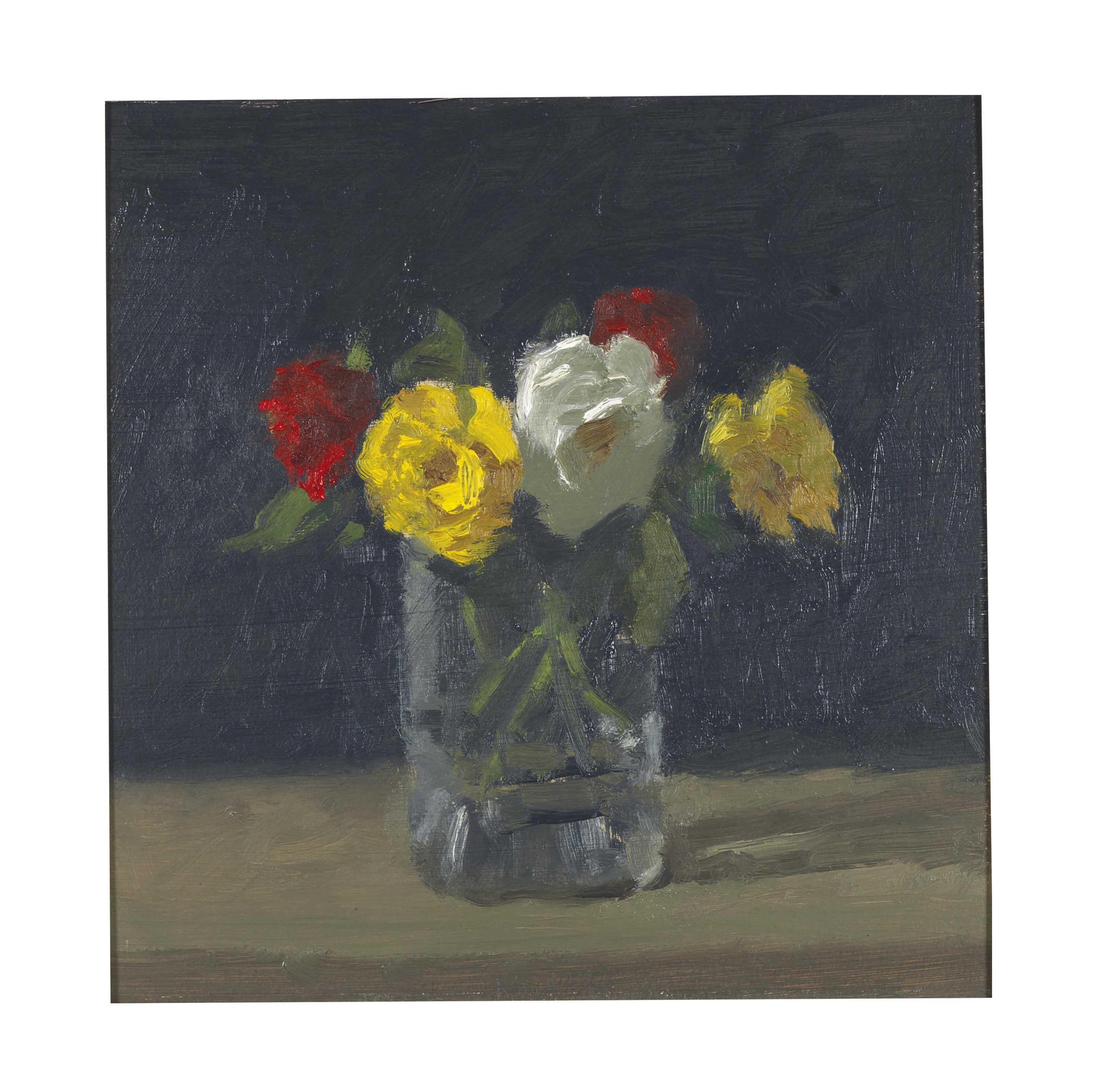 Robert M. Kulicke - Full Roses in a Glass Vase with a Dark Background