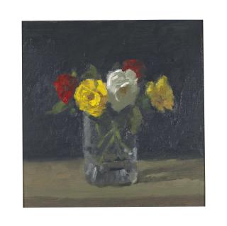 Robert M. Kulicke - Full Roses in a Glass Vase with a Dark Background
