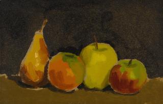 Robert M. Kulicke - Pear, Orange And Apple On A Black Background