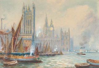 Robert Malcolm Lloyd - Barges before the Houses of Parliament