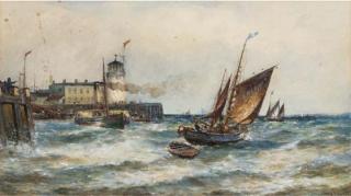 Robert Malcolm Lloyd - Shipping approaching the harbour in heavy seas