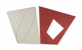 Robert Mangold - Tilted Gray Ellipse/Red Frame