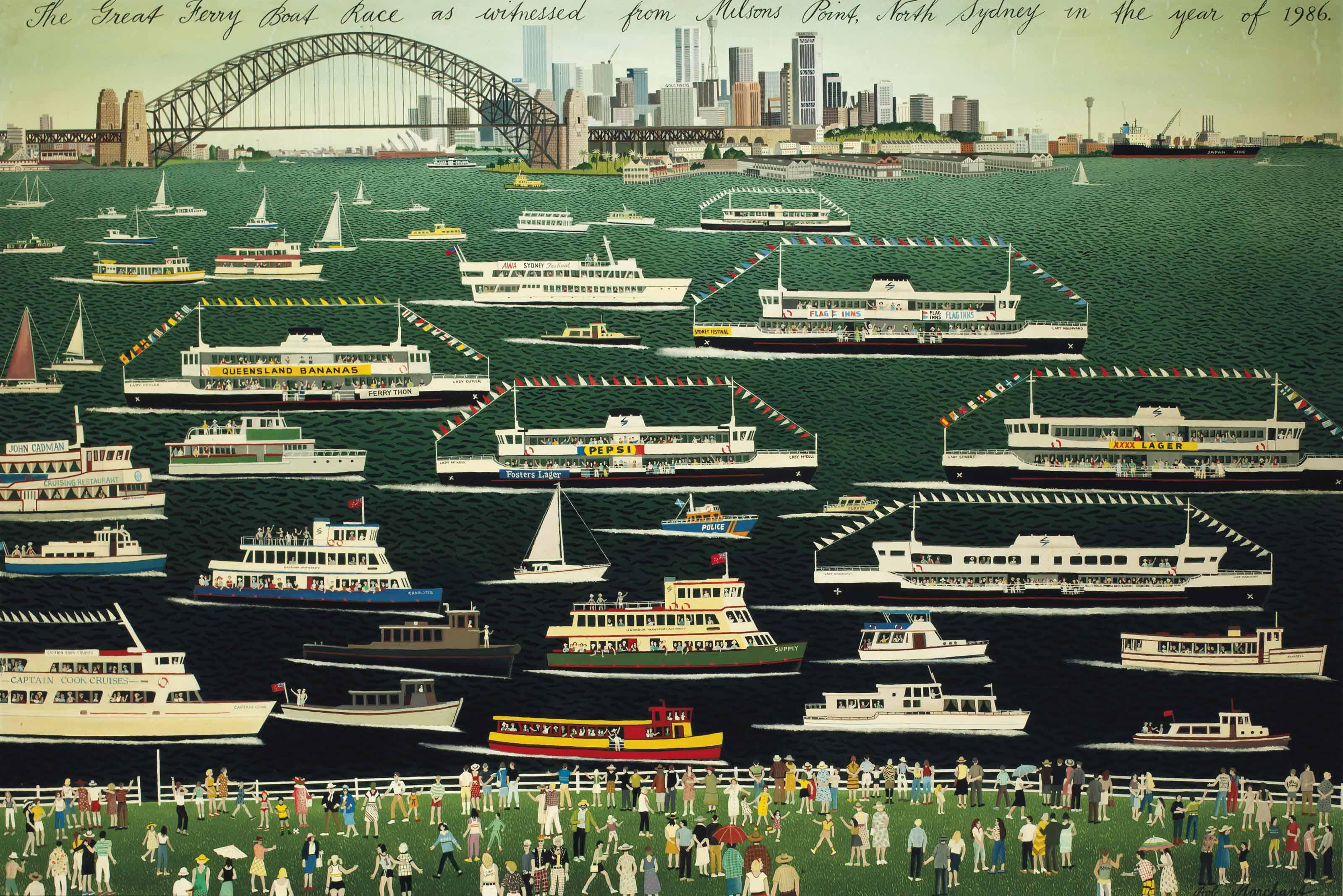 Robert Marchant - The Great Ferry Boat Race as witnessed from Milson\'s Point, North Sydney in the year of 1986