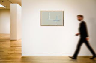 Robert  Motherwell - Open No. 128: Charcoal with Blue on Raw Canvas