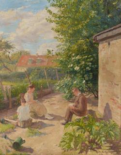 Robert Panitzsch - A leisurely scene in the yard 39 1/2 x 31 1/2in (101 x 80cm)