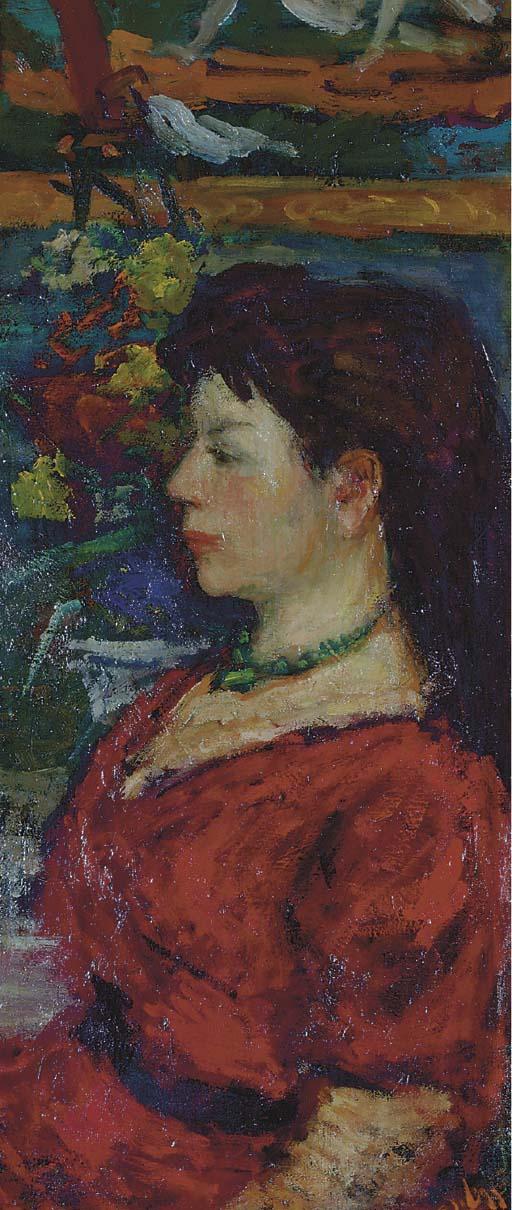 Robert Philipp - Portrait of A Young Woman With A Red Dress