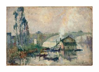 Robert Pinchon - Bateau sur la Seine, Rouen