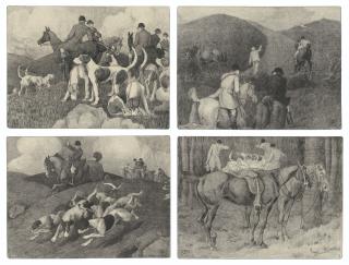 Robert Polhill Bevan - Four Hunting Scenes: The Meet; Found!; The Flying Pack; and Who-o-p!
