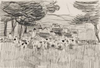 Robert Polhill Bevan - Fox hounds gathering before the hunt, Exmoor; Landscape Brittany