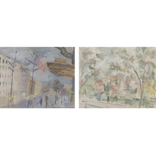 Robert Rafaelovich Falk - Russian Paris Street Scene And Bridge In Paris: A Pair