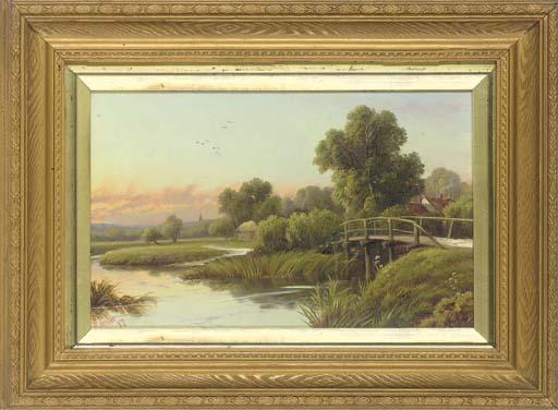 Robert Robin Fenson - A Rest On The Bridge; A Quiet Stretch of River; Leaving The Cottage; And Sunset Over A Steeple
