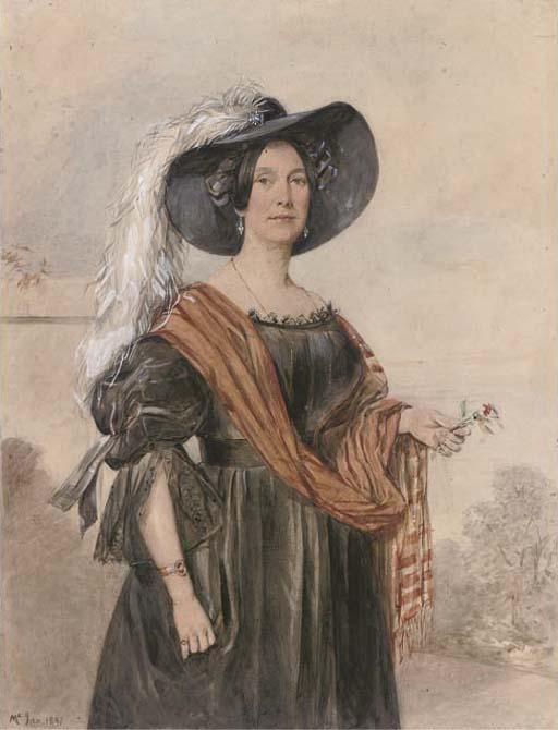 Robert Roland McIan - Portrait of the Hon. Miss Anne Murray of Claudhall, Chryston, three-quarter length, in a wide-brimmed hat