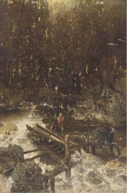 Robert Russ - Children playing by a torrent