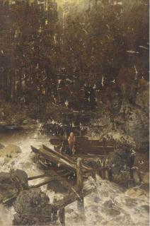 Robert Russ - Children playing by a torrent