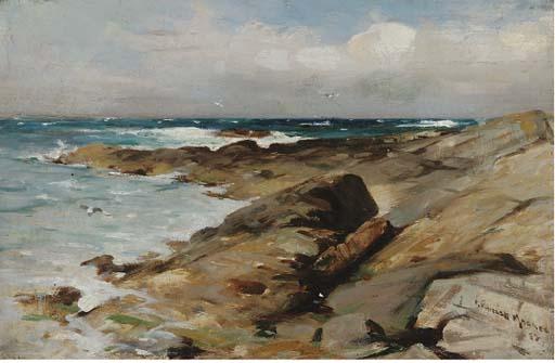 Robert Russell McNee, G.I. - Gulls above a rocky coastline