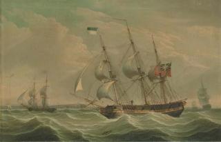 Robert Salmon - A British armed sloop in three positions off a coast homeward bound