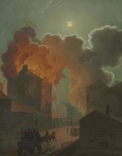 Robert Salmon - A Fire in Boston by Moonlight