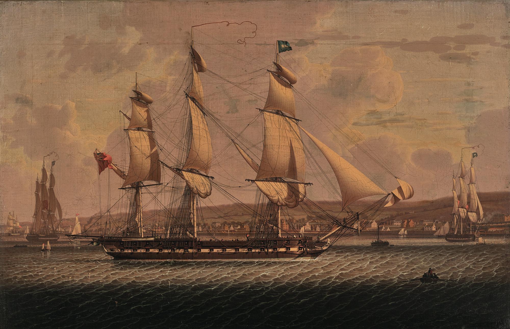Robert Salmon - A Man-Of-War Of The Red Squadron, Departing The \'Tail Of The Bank\' Anchorage On The Clyde