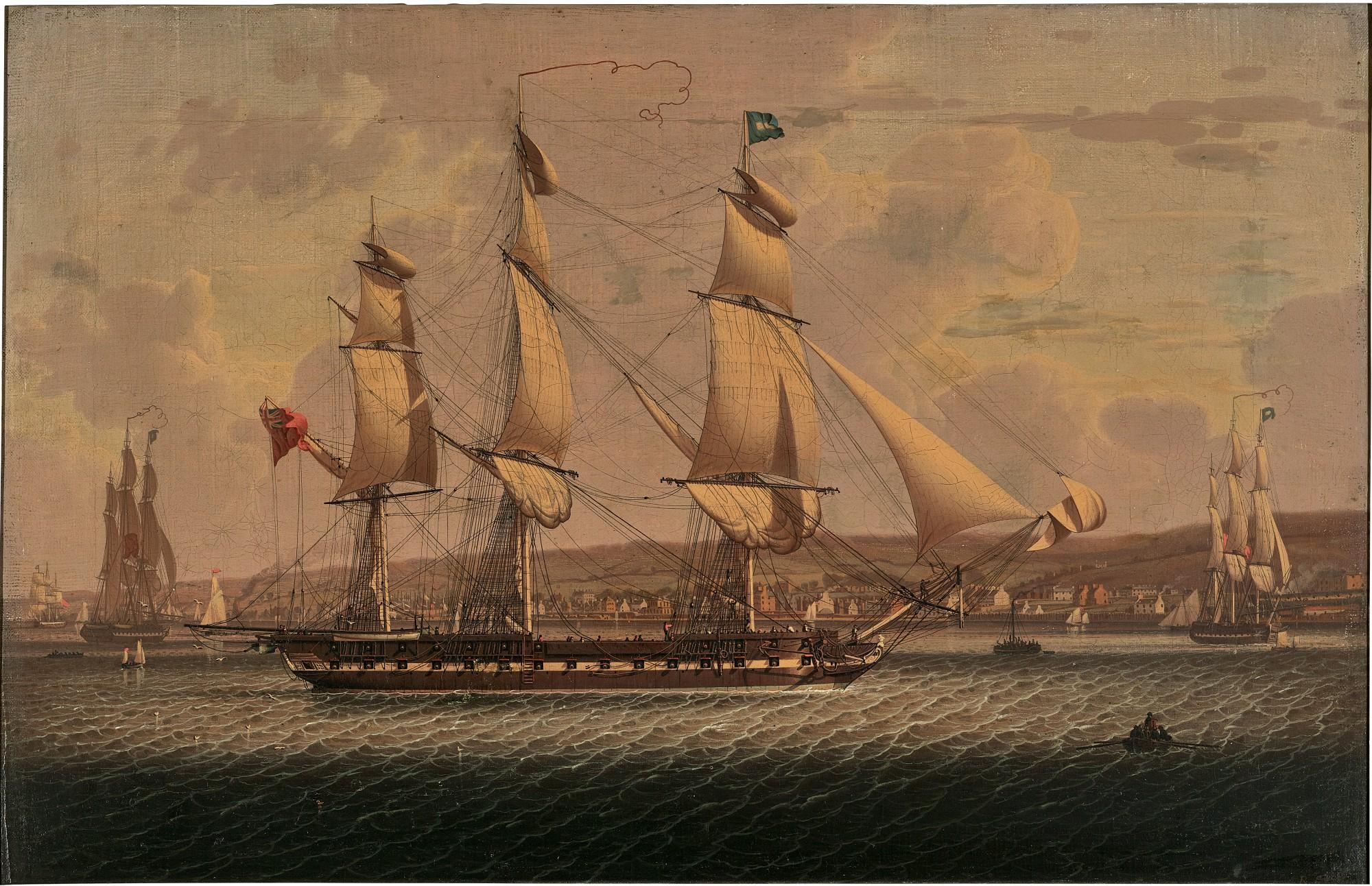 Robert Salmon - A Man-Of-War Of The Red Squadron, Departing The \'Tail Of The Bank\' Anchorage On The Clyde