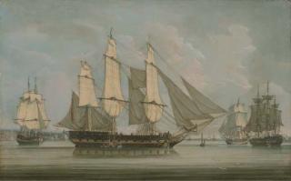 Robert Salmon - Merchant ships off Liverpool, drying their sails whilst lying in the Mersey River