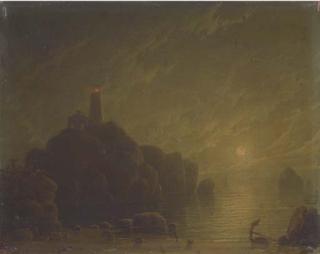 Robert Salmon - Moonlight Scene with lighthouse