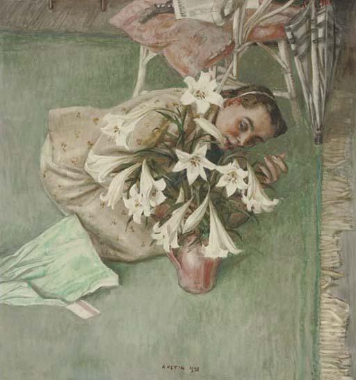 Robert Sargent Austin, R.A., P.R.W.S. - Girl Arranging Lilies