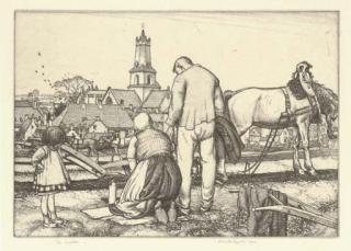 Robert Sargent Austin - A collection of four pencil drawings, 1915-16, comprising a study for \'St. Martin\'s Church, Leicester\', two street scenes, each signed and dated, and a portrait of a young boy, in varying conditions