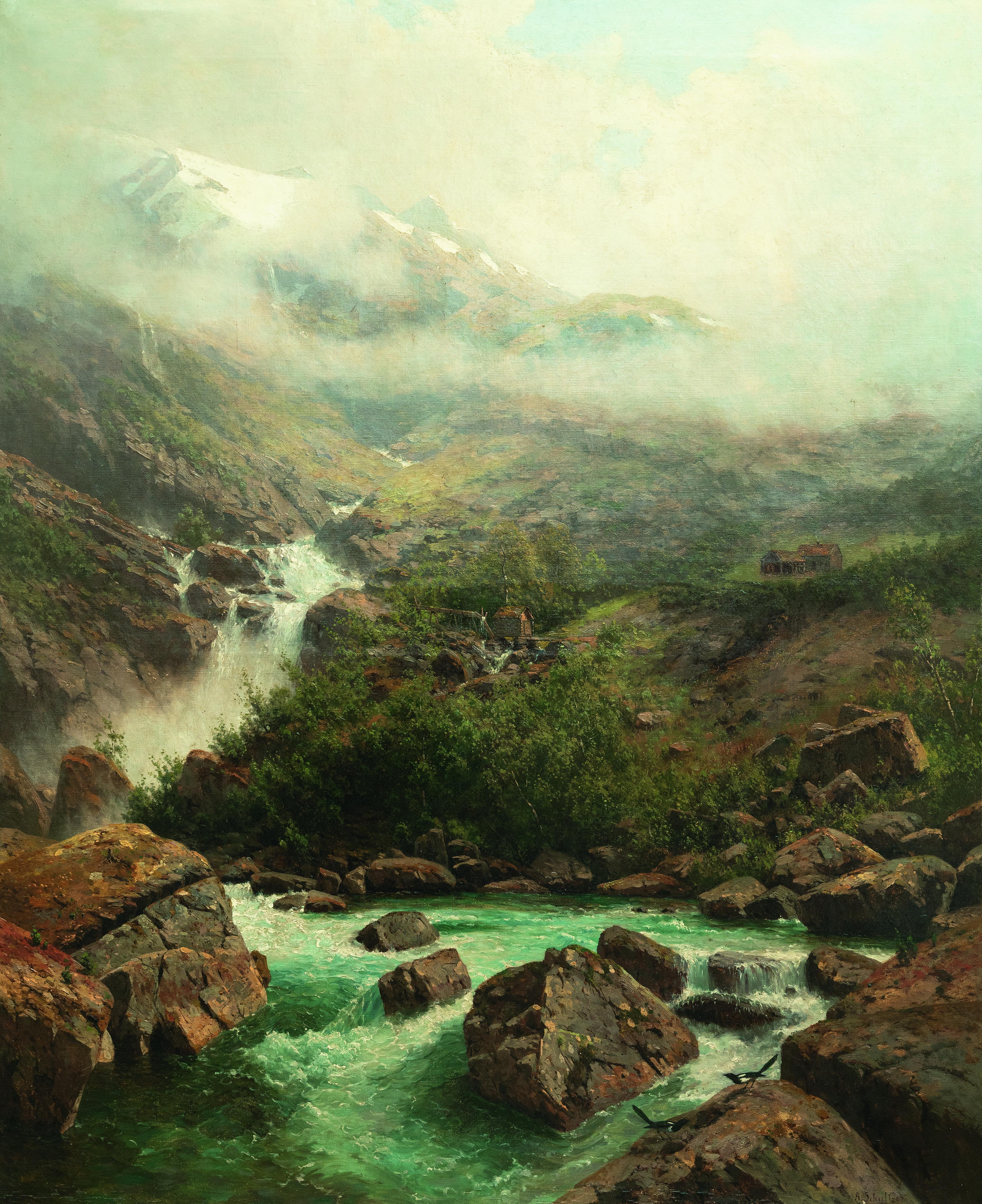 Robert Schultze - Wolkenverhangene Gebirgslandschaft bei den Raumafällen, Norwegen