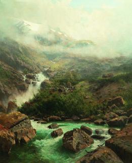 Robert Schultze - Wolkenverhangene Gebirgslandschaft bei den Raumafällen, Norwegen