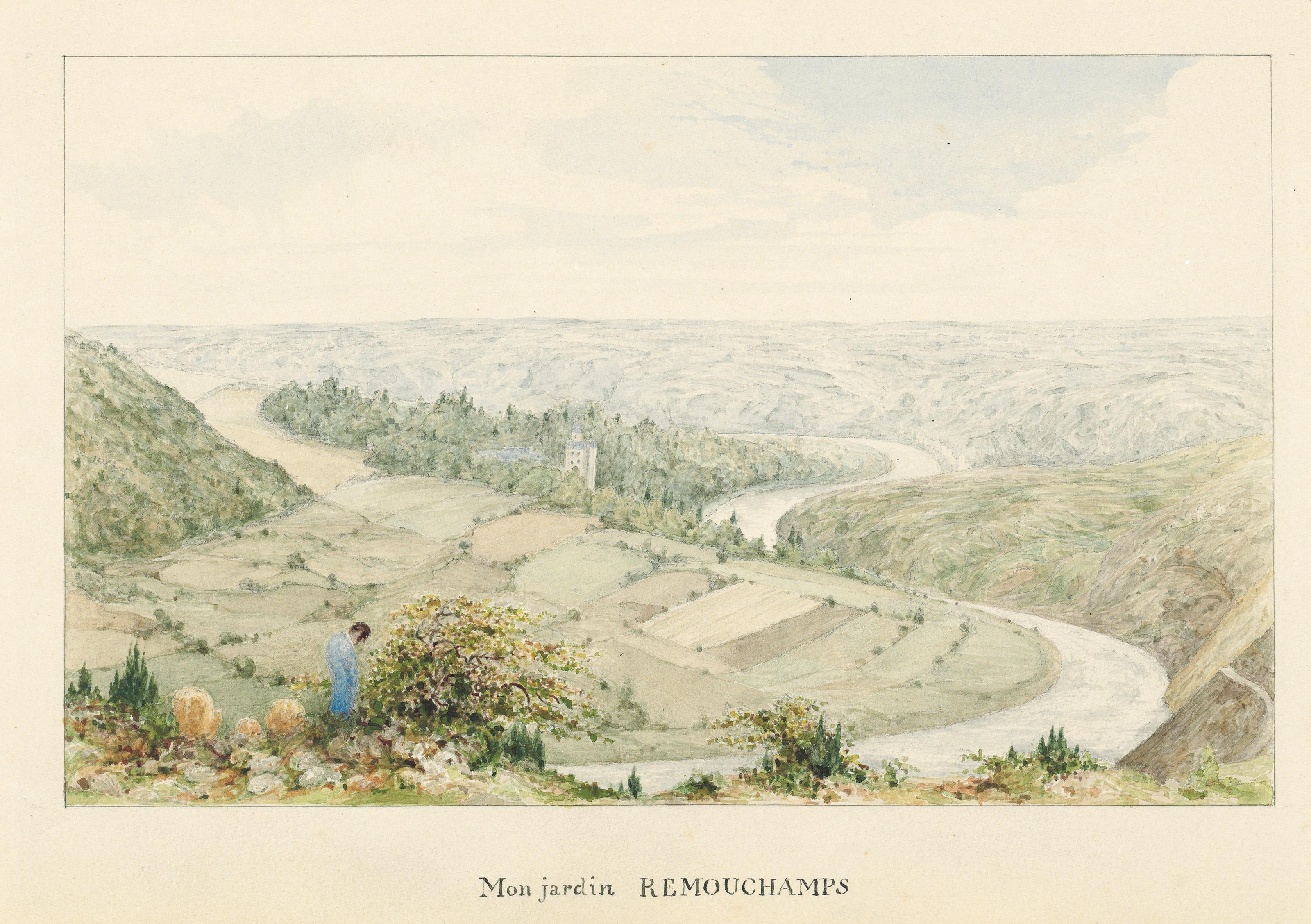 Robert Streatfeild - Views in Belgium, including the artist\'s garden at Remouchamps; the Walls of Bruges; Chateau Gaasbeek; and a Château thought to be that of the Four Sons of Aymon; and four unidentified views, probably Belgium