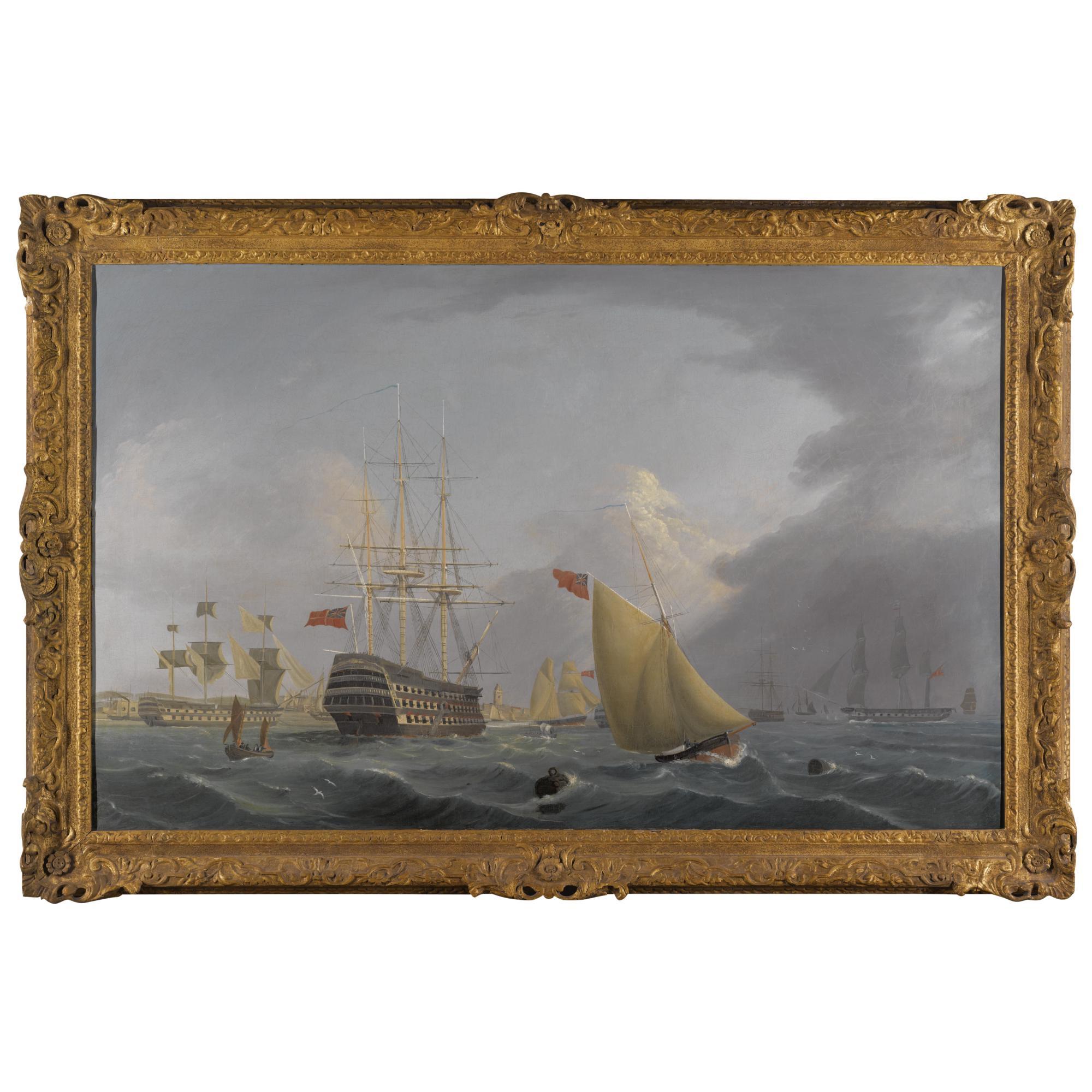 Robert Strickland Thomas - H.M.S. Royal George And Other Shipping In Portsmouth Harbour 