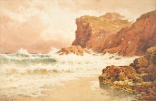 Robert Swain Gifford - Coastal Cliffs with Rolling Surf