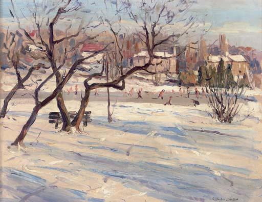 Robert Taylor Carson, H.R.U.A. - Skating on a frozen lake