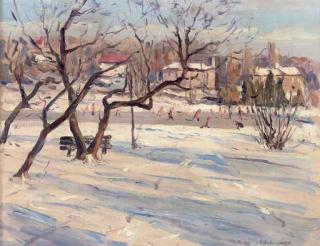 Robert Taylor Carson, H.R.U.A. - Skating on a frozen lake