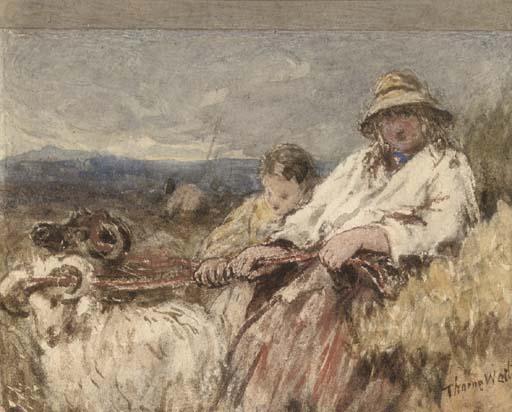 Robert Thorne Waite, R.W.S. - Rounding up the rams (illustrated); Figures at a signpost before a windmill; and Droving the sheep