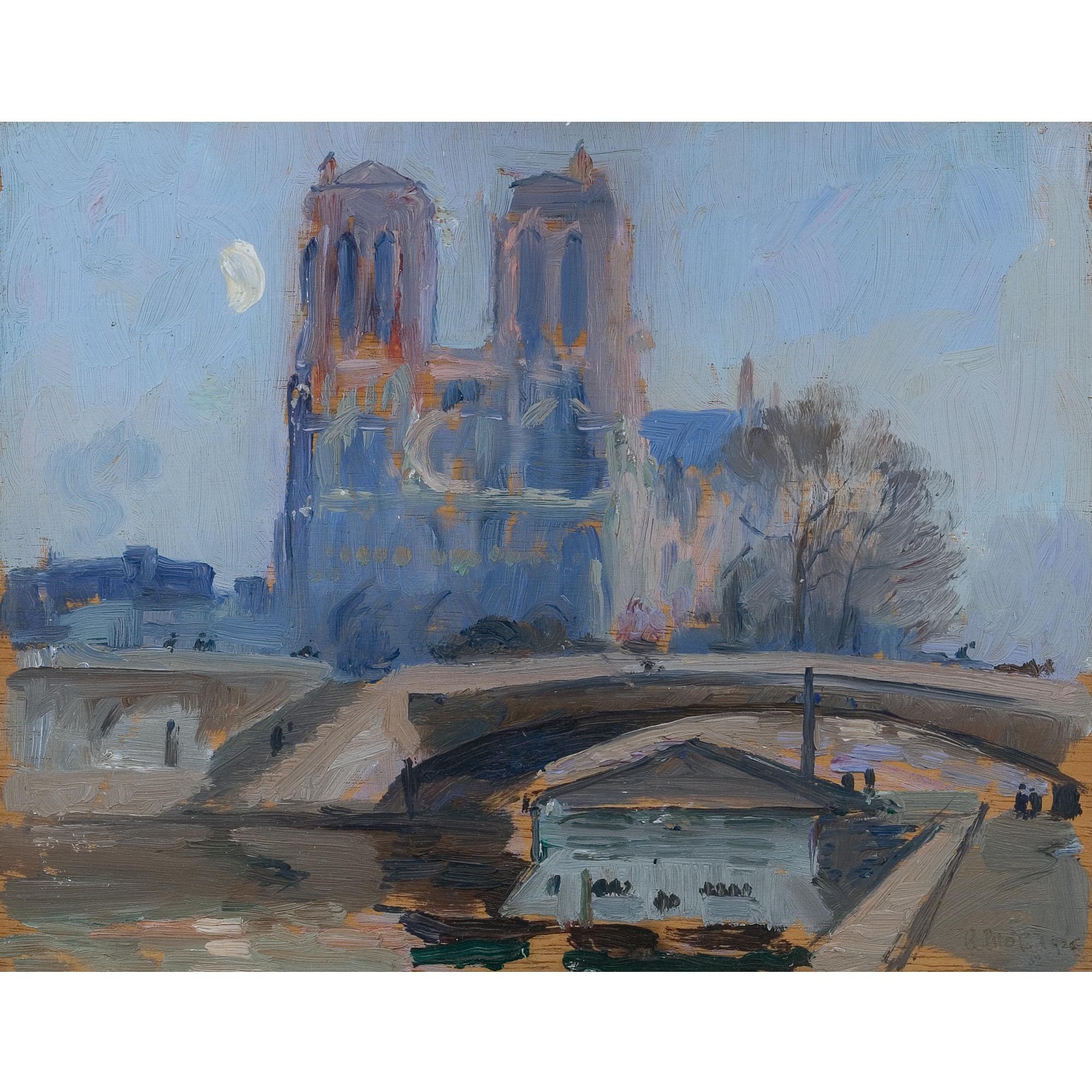 Robert Wakeham Pilot - Moonrise Behind Notre Dame De Paris