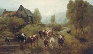 Robert Watson - Cattle fording a mill stream