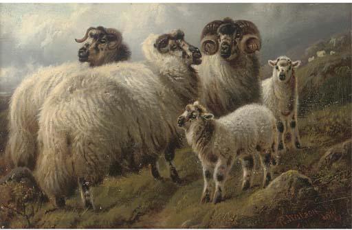 Robert Watson - Ewes And Lambs On A Hillside