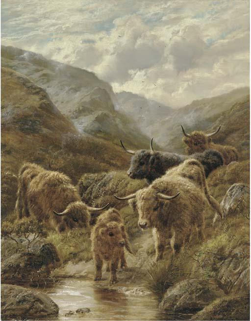Robert Watson - Highland cattle at a stream